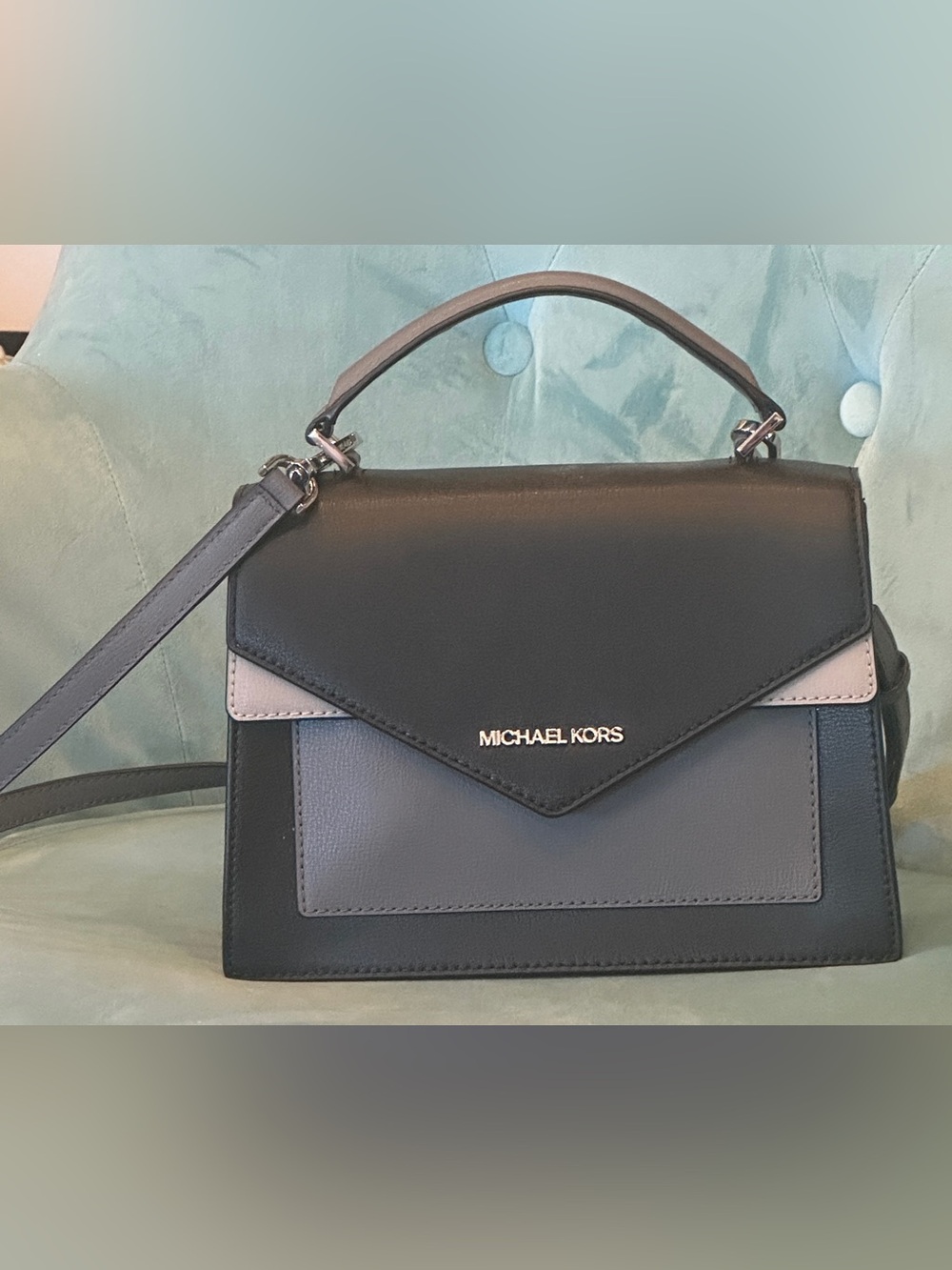 Michael Kors Black and Gray Colorblock Top-Handle Satchel